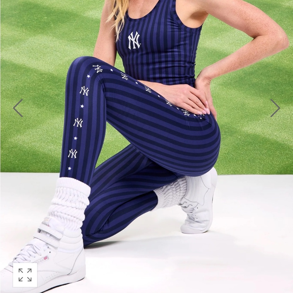 Blue Striped Leggings with NY Yankees Logo